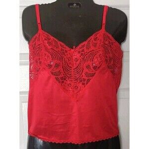 Body Lites J C Penney Camisole Cami Size 34 Red Lace Trim Antron Nylon Sexy